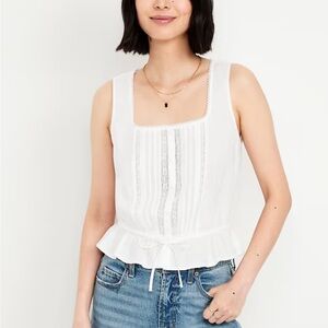 Tie-Waist Lace-Trim Top